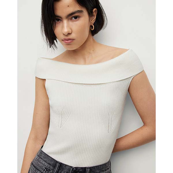 Allsaints Australia Womens Livia Off-The-Shoulder Ribbed Tops White AU48-167